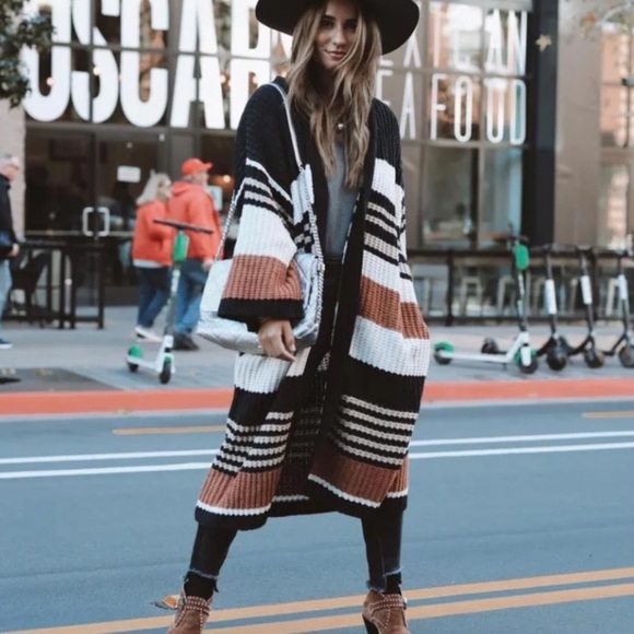 SOLD OUT Boho Striped Long Cardigan Knit Duster Sweater - Picture 11 of 14